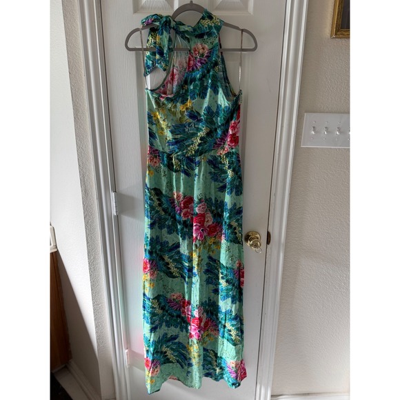 Lucy in the Sky Floral Halter Maxi Dress 42 Tropical Print Tie Neck Summer - Picture 5 of 8